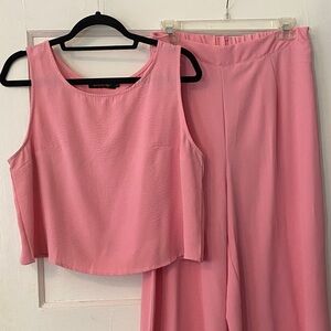 Two-Piece Pink Sleeveless Top & Wide-Leg Pants Set